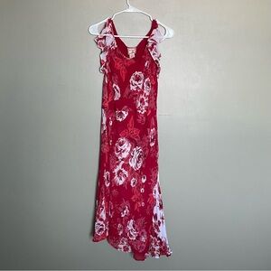 Vintage April Cornell red floral asymmetrical  dress size medium